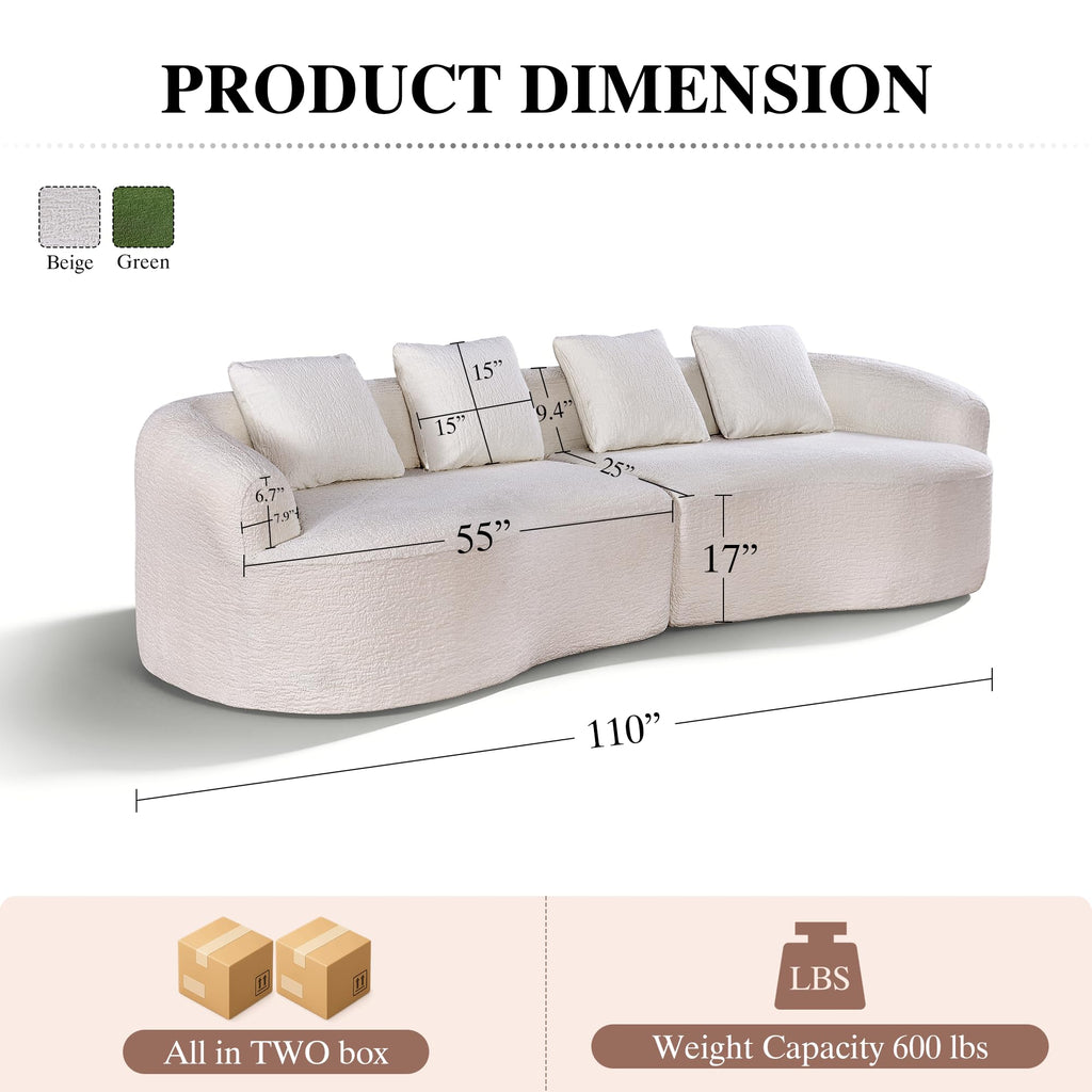 Compressed C-Shaped Sectional Sofa, 110" Modern 3-Seater Chenille Sofa Set, 2-Box Easy Delivery, No Tools Assembly