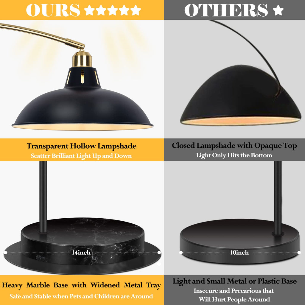 Modern Black Arc Floor Lamp with Marble Base, Adjustable 67-77"