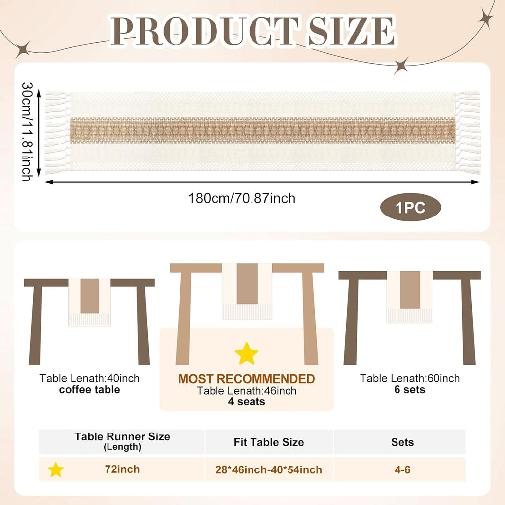 8 Sets of Placemats and Table Runner, Farmhouse Rustic Jute Decor | Round Placemats with Napkins,Wood Bead Rings,Jute