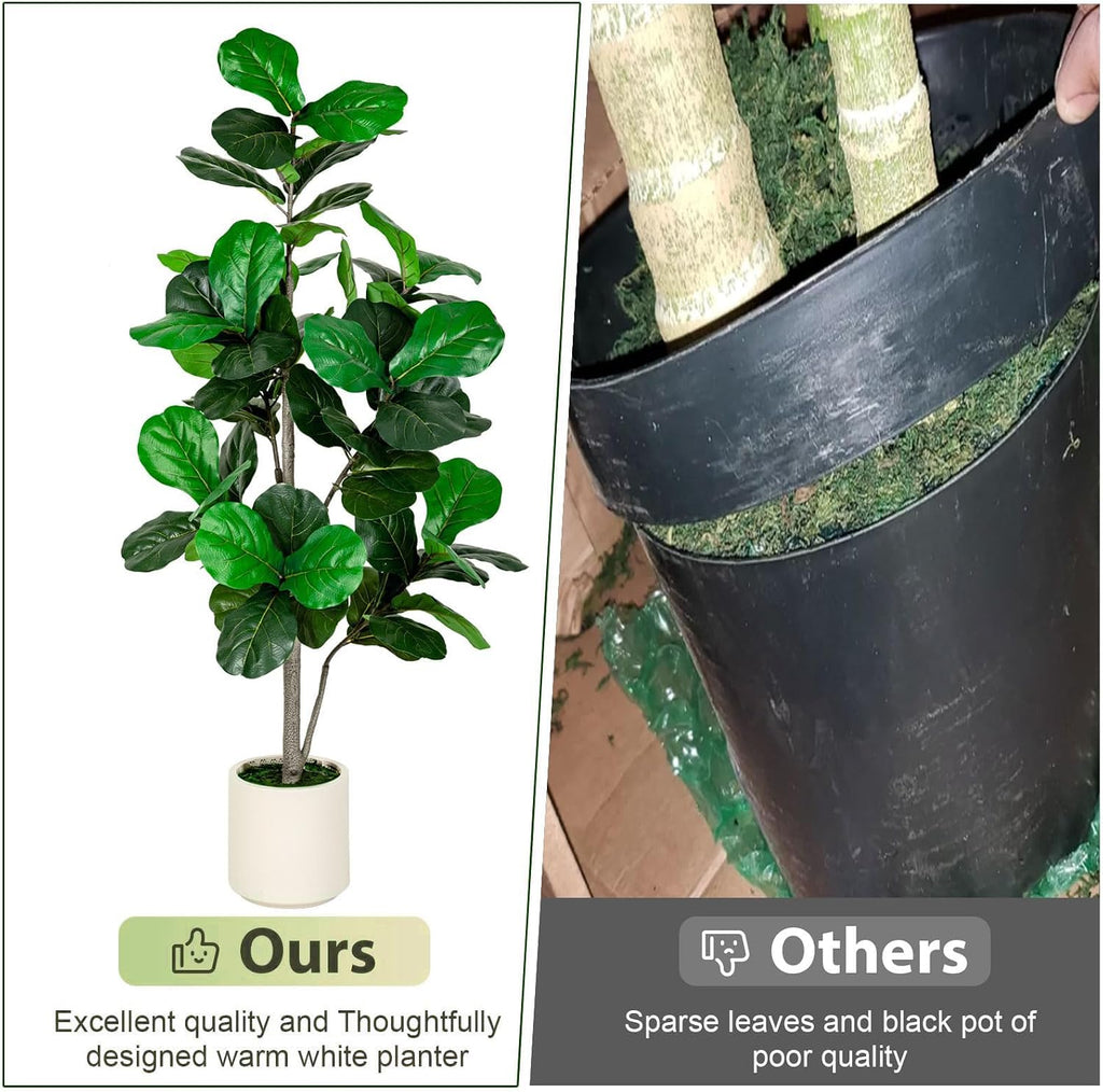 Artificial Fiddle Leaf Fig Tree 5FT Tall Faux Ficus Lyrata Tree with Planter Fig Silk Artificial Floor Plant