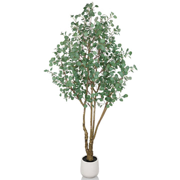 Artificial Eucalyptus Trees with White Planter, 8 FT Faux Eucalyptus Plants Indoor Tall Fake Floor Trees with Silk