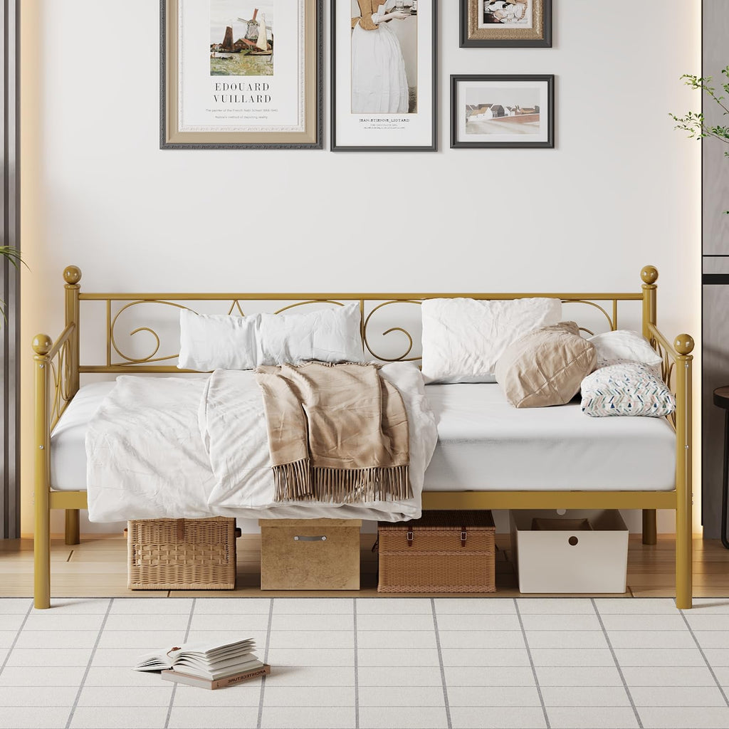 Twin Size Daybed Frame, Metal Sofa Day Bed Frame, Gold
