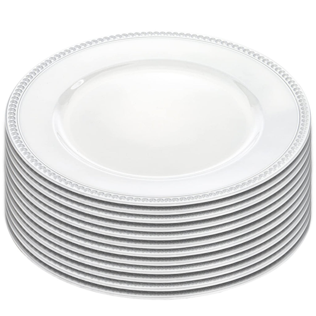 12 Pack Plastic Round Charger Plates, 13" Dinner Chargers Decorative Plates with Beaded Rim, Embossed Charger Serving