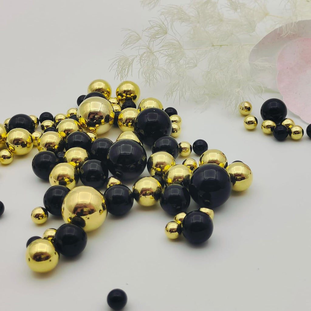 Vase Filler Beads Faux Pearls No Hole Black Gold 8/14/20mm - Set of 300