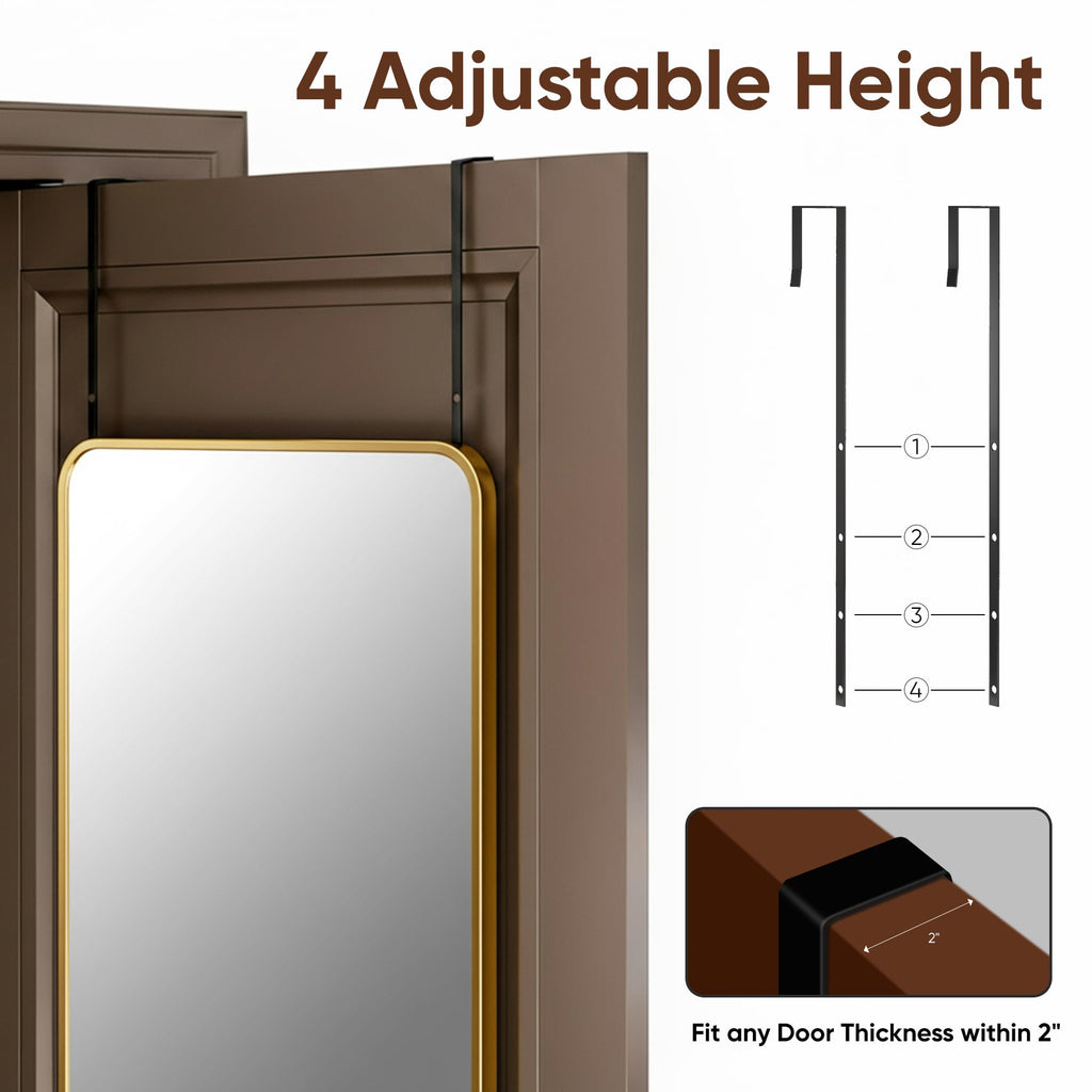 58" x 20" Full Length Over-the-Door Mirror, Hanging Mirror, Gold
