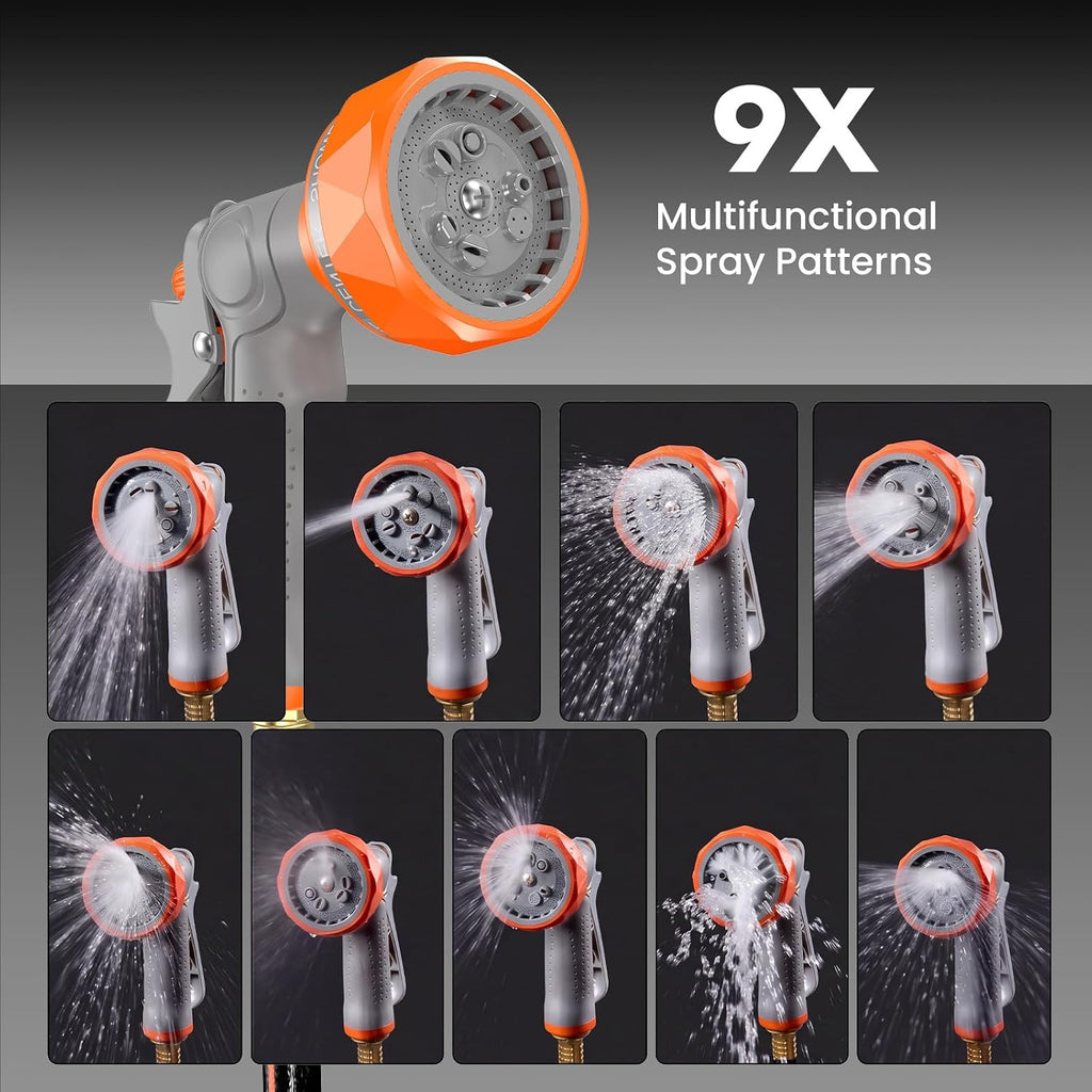 Retractable Garden Hose Reel, 1/2 in X 65 ft Water Hose with Nozzle | Automatic Heavy Duty Wall Mounted, 9 Pattern