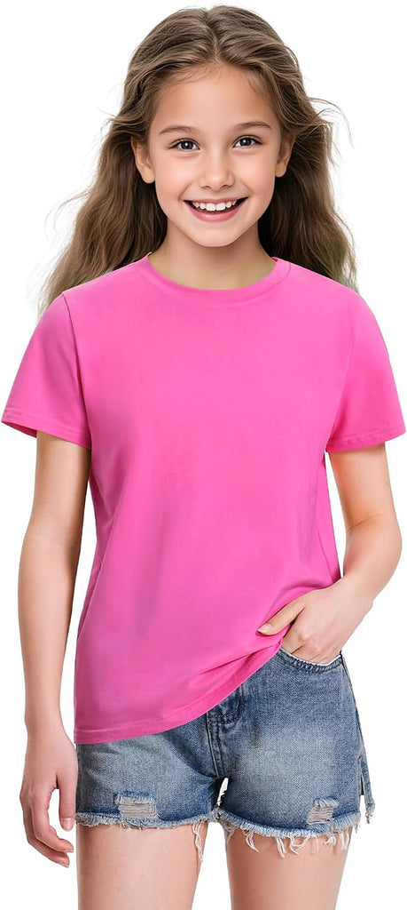 4 Pack Girls Short Sleeve Shirts Cotton T-Shirts Summer Basic Tees