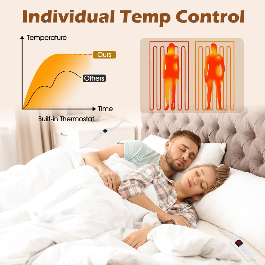 Heated Mattress Pad Queen Size, Zone Heating Electric Mattress Pad