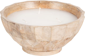 Plete Round Pleated Wood Candle Bowl, 8 Inch Diameter, Light Natural, Modern Scalloped Three-Wick Unscented Candle