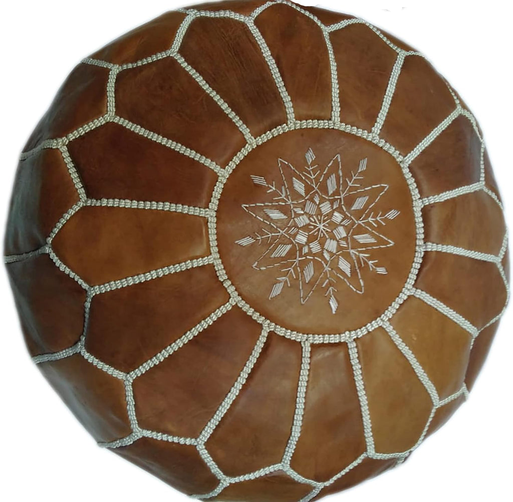 Hand Made Pouf Leather Luxury Ottomans Footstools Cover Satifaction Guarranteed Brown