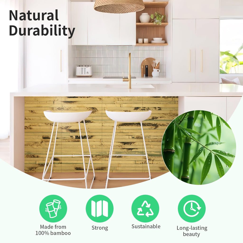 Natural Bamboo Wall Panel, 12 x 96 Inch, Light Burned