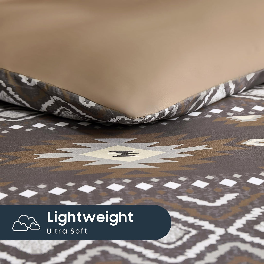 Comforter Set, Southwestern Aztec Country Style with Rustic Ranch Vibe, Soft Lightweight Bedding, 3 Pieces, Taupe