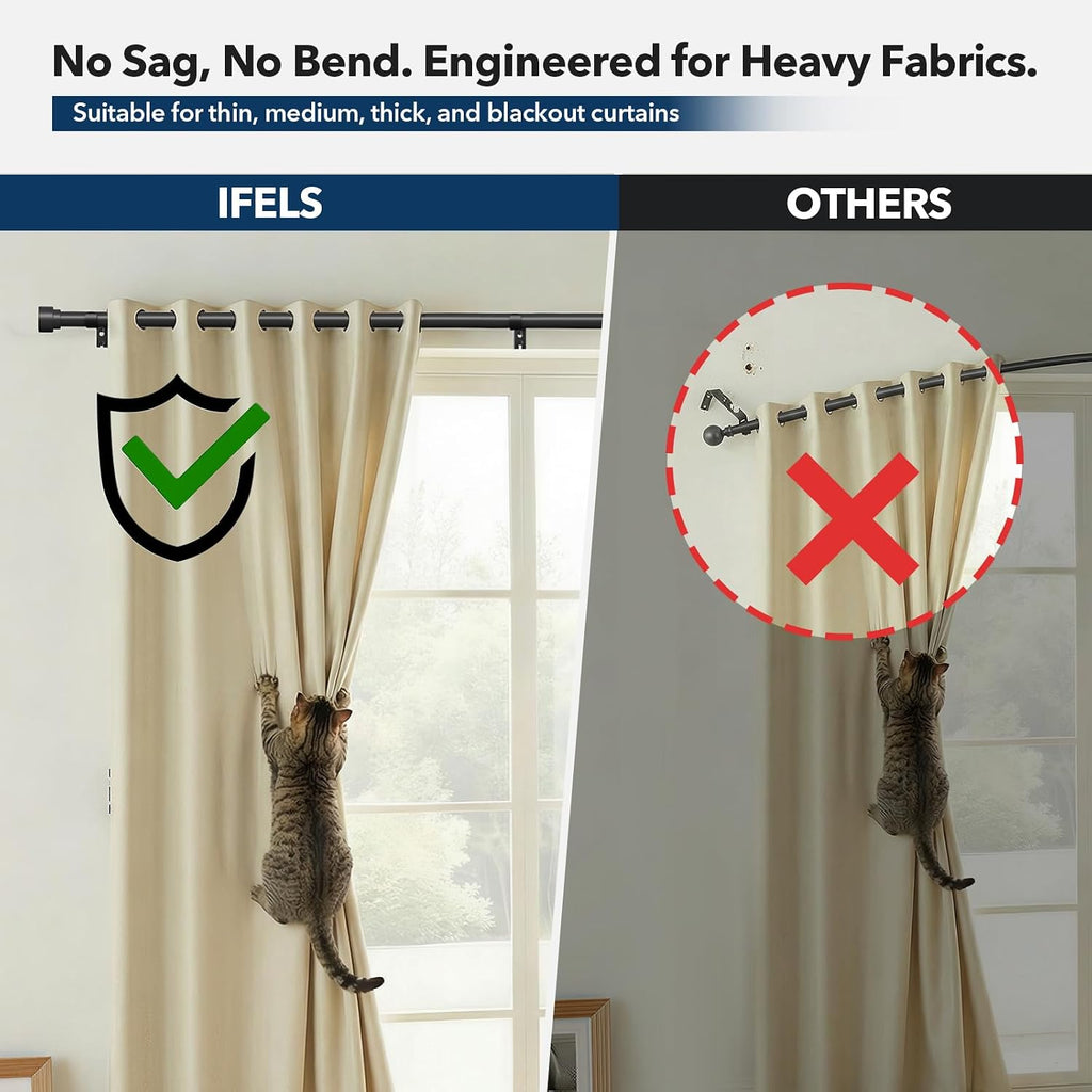 Heavy Duty Curtain Rods for Windows 66 to 120 Inch,1 Inch Adjustable Black Curtain Rod with Easy Installation and