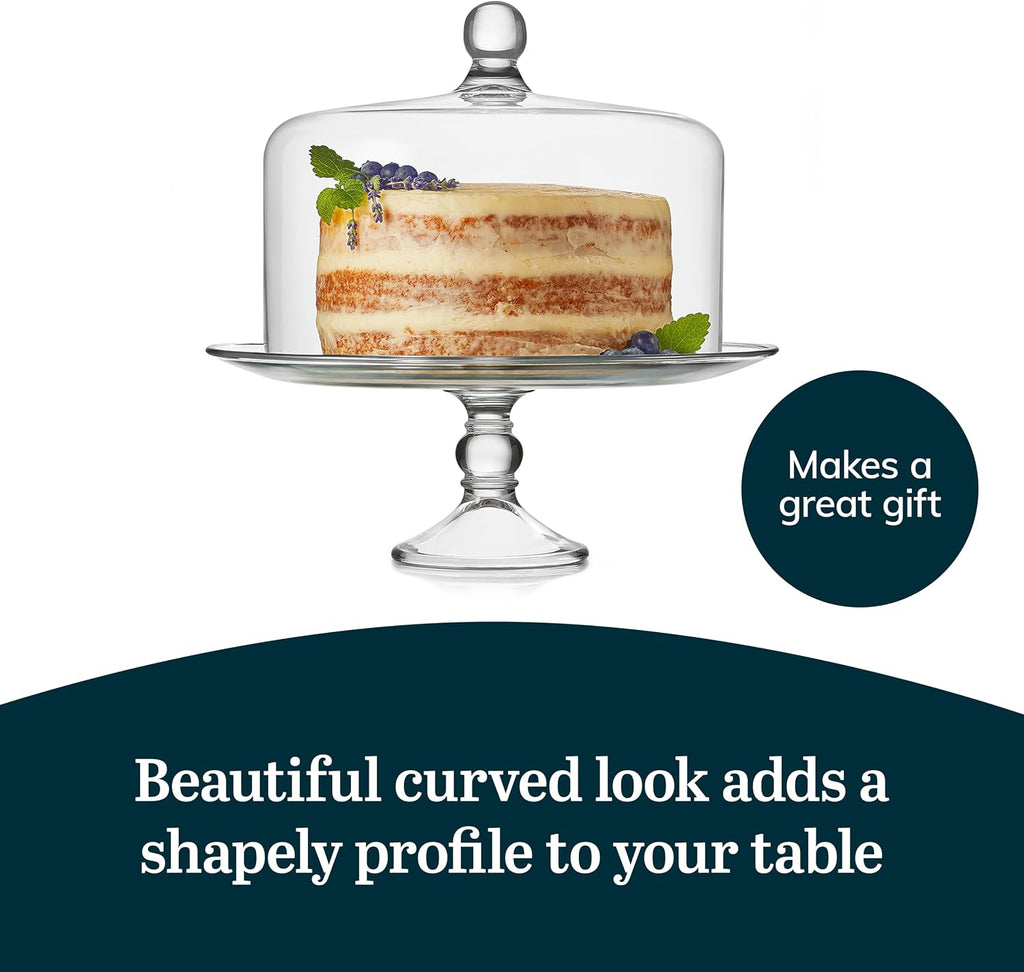 Selene Glass Cake Stand with Dome Lid, Footed Dessert Serving Dish - Set of 2