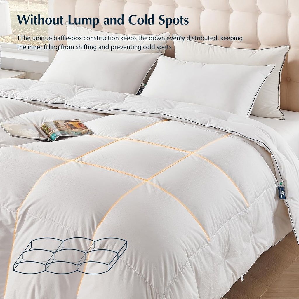 Queen Comforter, White Goose Down Bed Comforter Queen,All Season Ultra Soft 100% Cotton Luxury Hotel