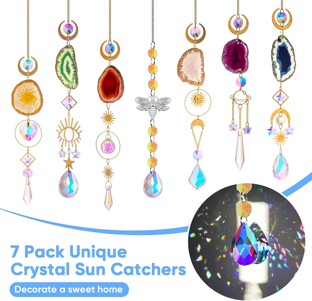 Crystal Suncatcher, Hanging Suncatchers with Crystals Light, 7 PCS - Sun Catchers Indoor Window, Prism Pendants