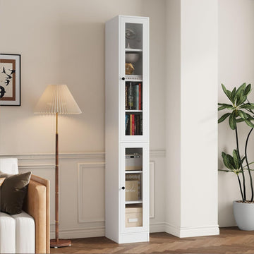 85.5 Inch Tall Bookshelf with Doors - 7 Tier Bookcase with Glass Doors and Drawer
