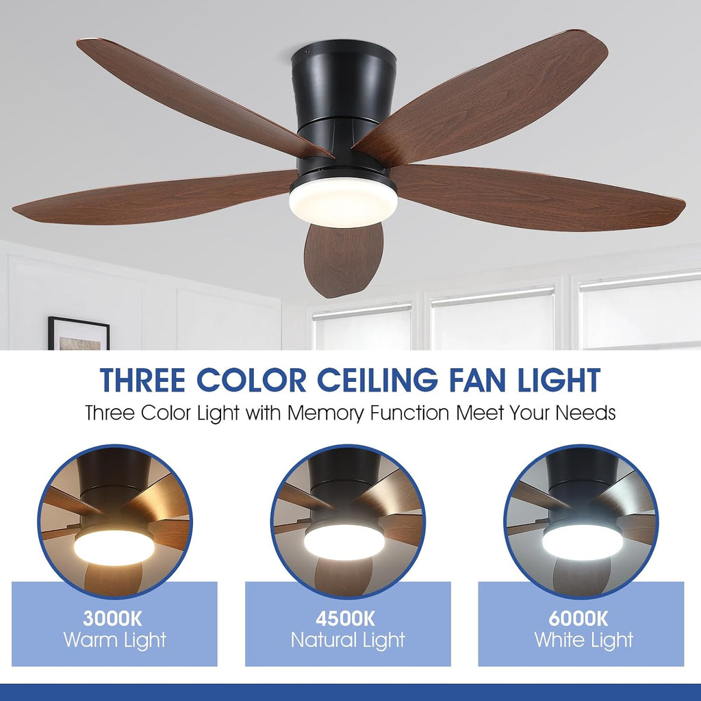 Ceiling Fans with Lights-48 Low Profile Ceiling Fan with Light and Remote/APP Control,Flush Mount,DC Reversible,LED Dimmable Modern Ceiling Fans for Bedroom,Indoor/Outdoor Patio Use(Brown) A101-B0DNLVQ4XV