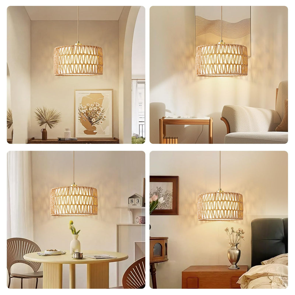 Plug in Pendant Light Rattan Hanging Lights with Plug in Cord