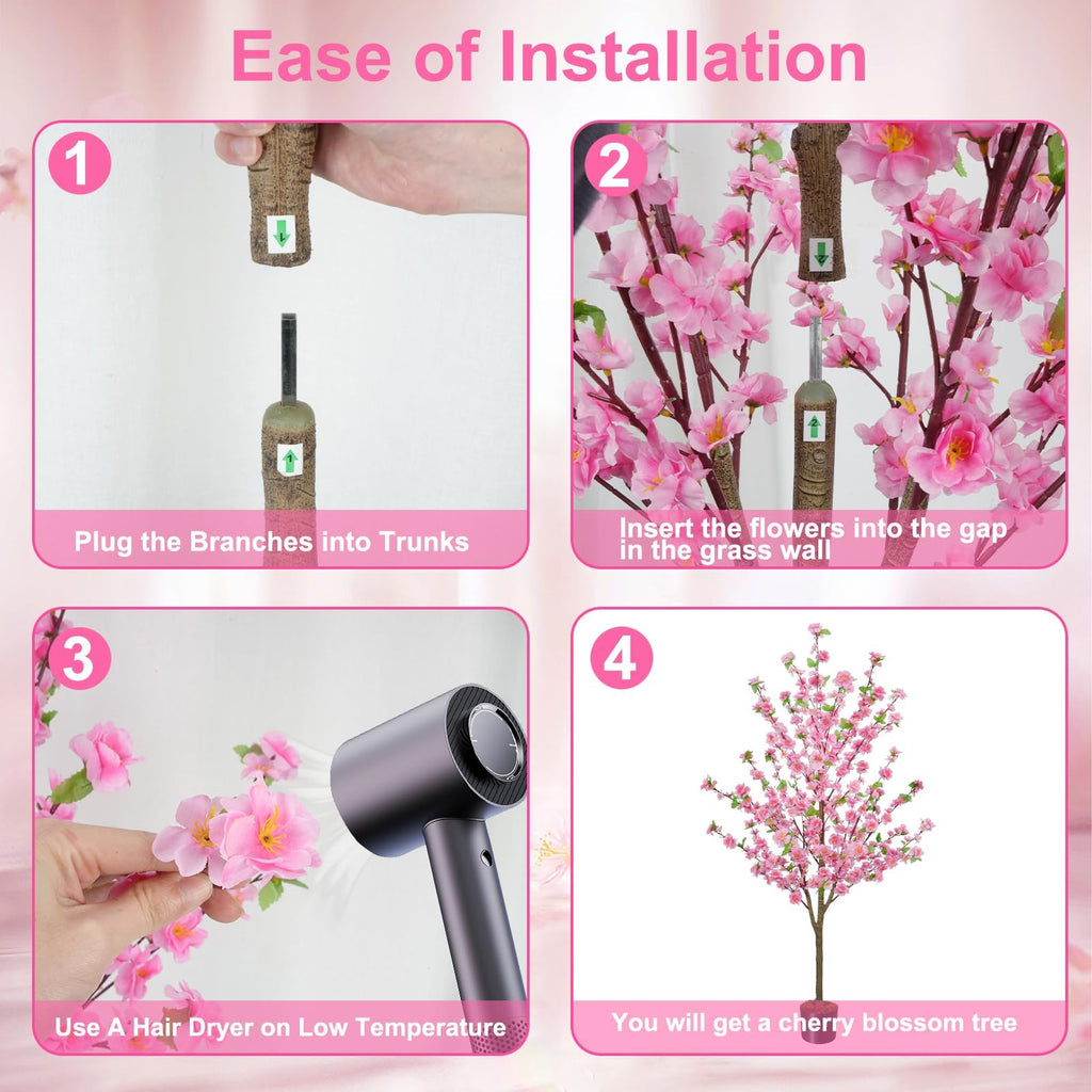 5FT Artificial Cherry Blossom Tree Faux Pink Tree Silk Sakura Tree with Plastic Moss Pot Artificial Trees Decor