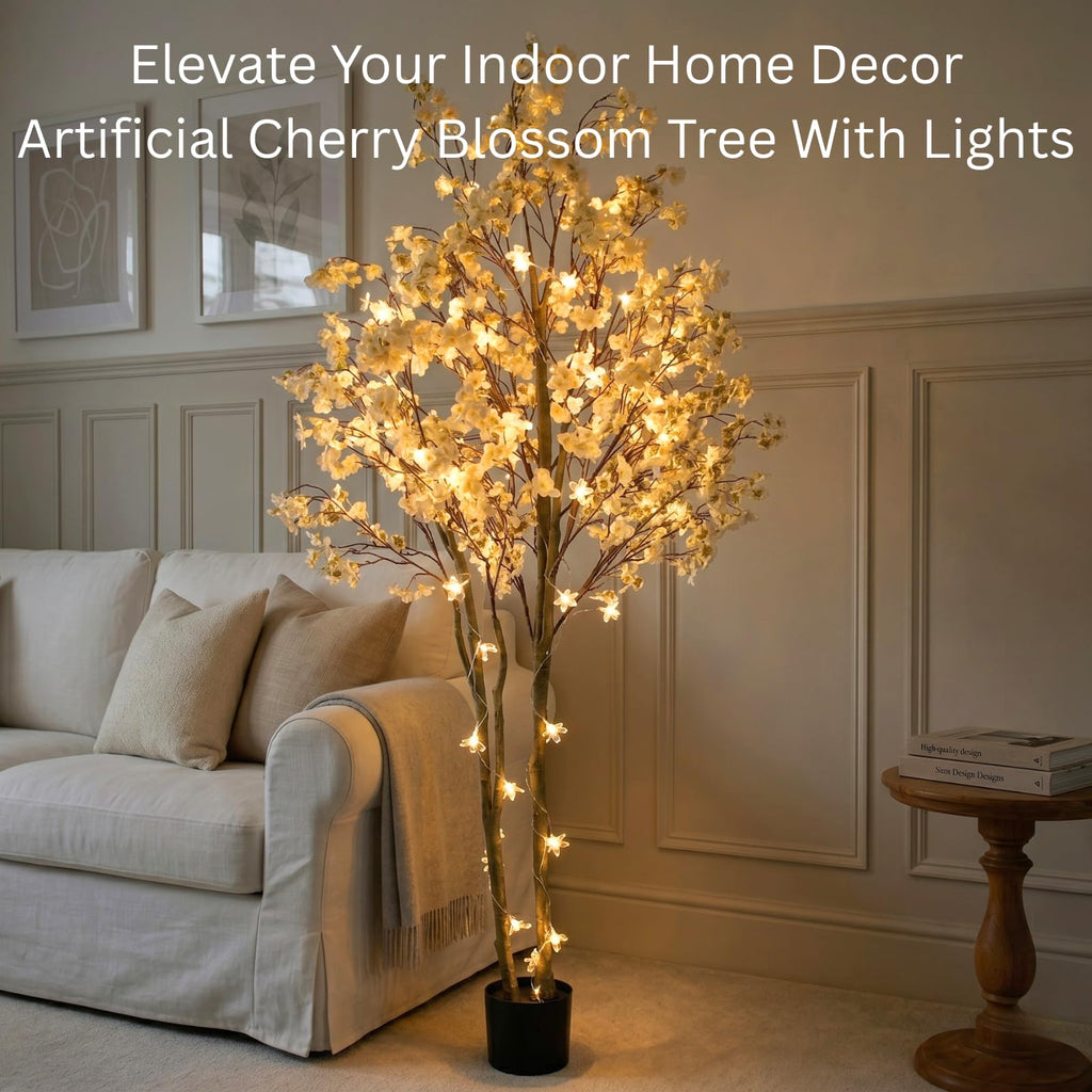 Artificial Cherry Blossom Tree with Lights 6ft Tall, Living Room Decor
