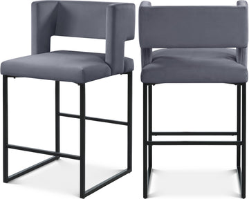Caleb Collection Modern | Contemporary Counter Height Stool with Unique Square Back and Sturdy Iron Legs