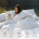 Luxury King Down Feather Fibers Comforter, Ultra-Soft Cotton Blend Fabric