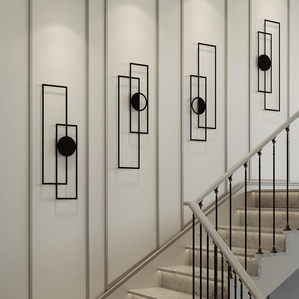 Abstract Metal Wall Art Large Modern Black Geometric Decor - Set of 4