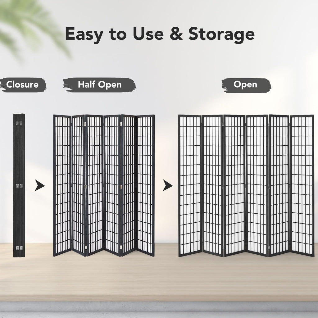 Room Divider 6 Panel, 6ft Folding Privacy Screen for Room Separation, Shoji Screen Japanese Style Room Divider Wall