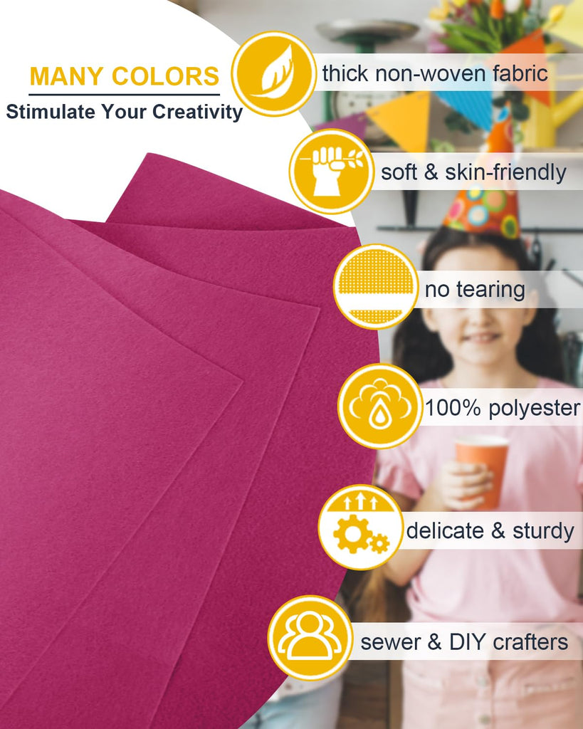 Fuchsia Felt Fabric 72" x 36", Large Stiff Craft Felt Sheet by The Yard