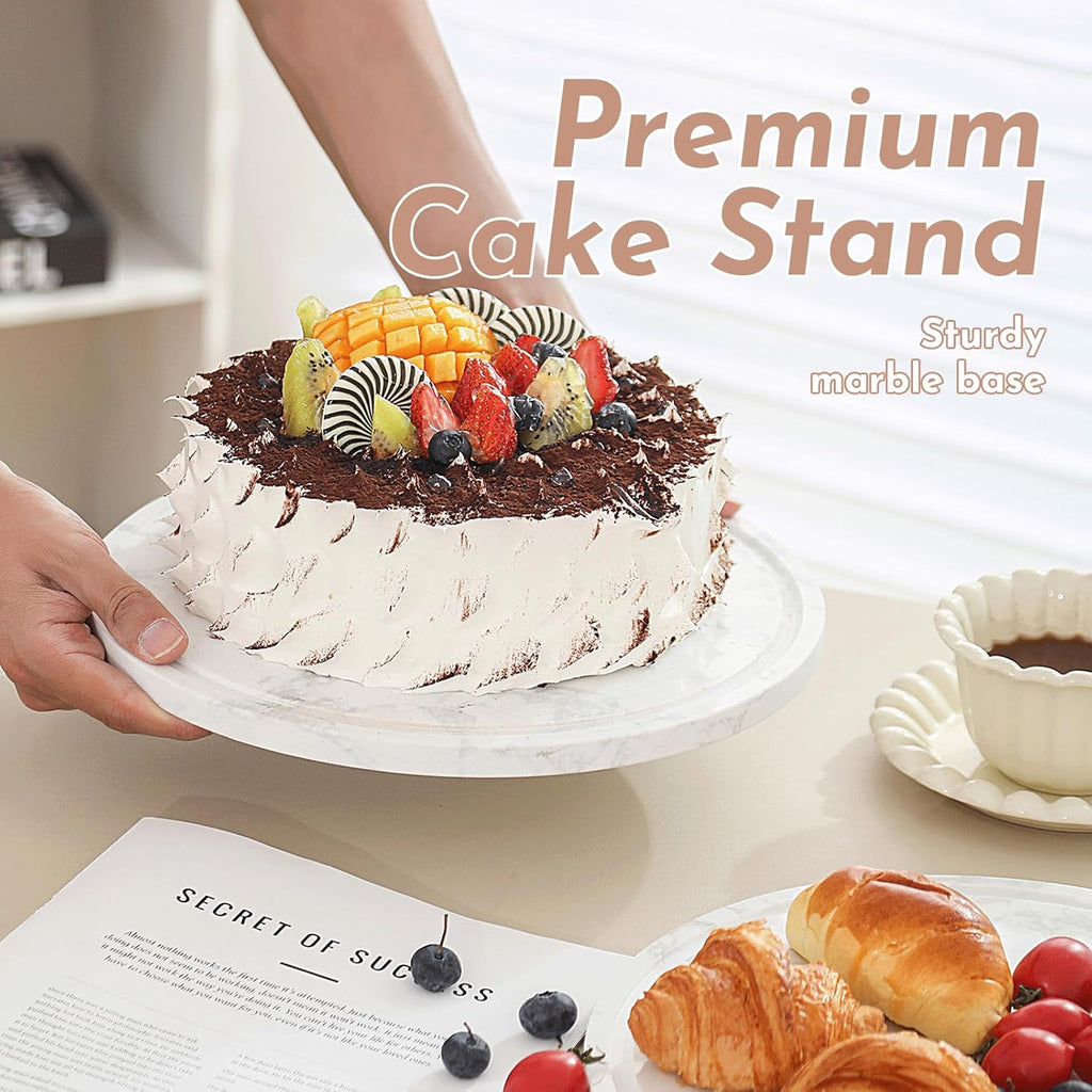 Marble Cake Stand with Acrylic Dome Lid, Cake Holder with Lid, Cake Plate Board for Party, Wedding, Cake Display