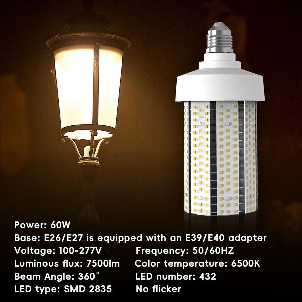 Led Corn Light Bulb - 60W 7500LM Equivalent 600Watt E26 for Warehouse 6000K 2 Pack