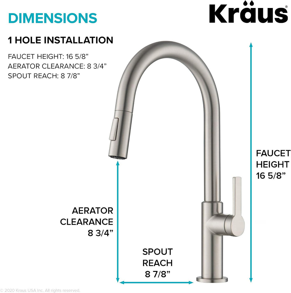 Spot Free Stainless Steel Pull Down Kitchen Faucet KPF-2820SFS | 360-degree swivel spout, brass body with ceramic