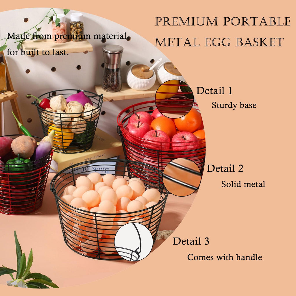 Colorful Metal Mesh Wire Egg Collecting Basket with Handle Portable Garden Vegetable Fruit Storage Lightweight
