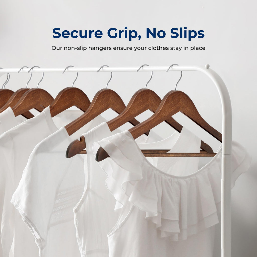 Wooden Clothes Hangers 50 Pack, Durable Non-Slip Wood Hangers with 360° Swivel Hook & Shoulder Grooves, Coat Hanger