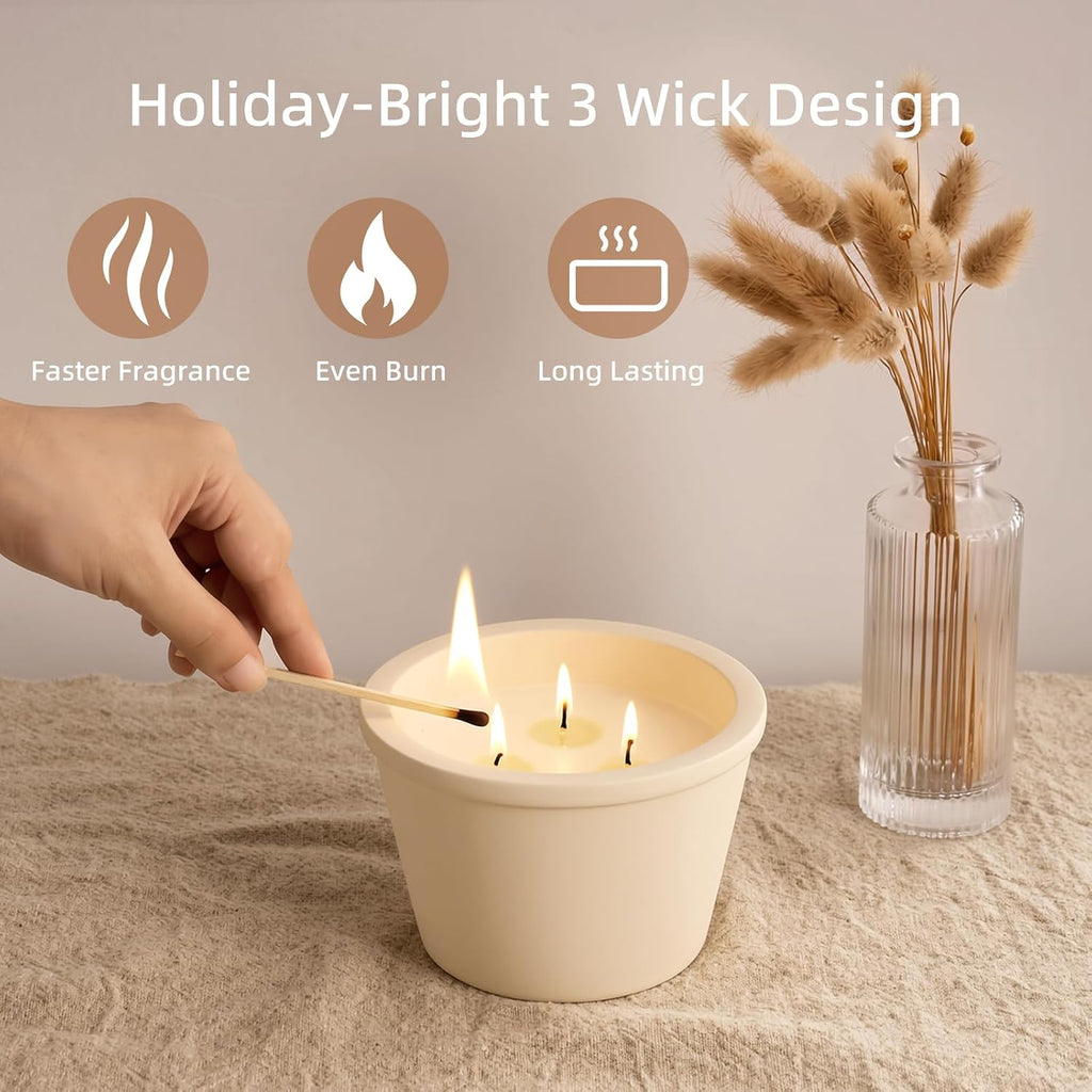 Large 20oz Scented Candle - Creamy Vanilla, 3 Wick Non Toxic Soy Candles for Women, Matte Ivory White Ceramic Jar