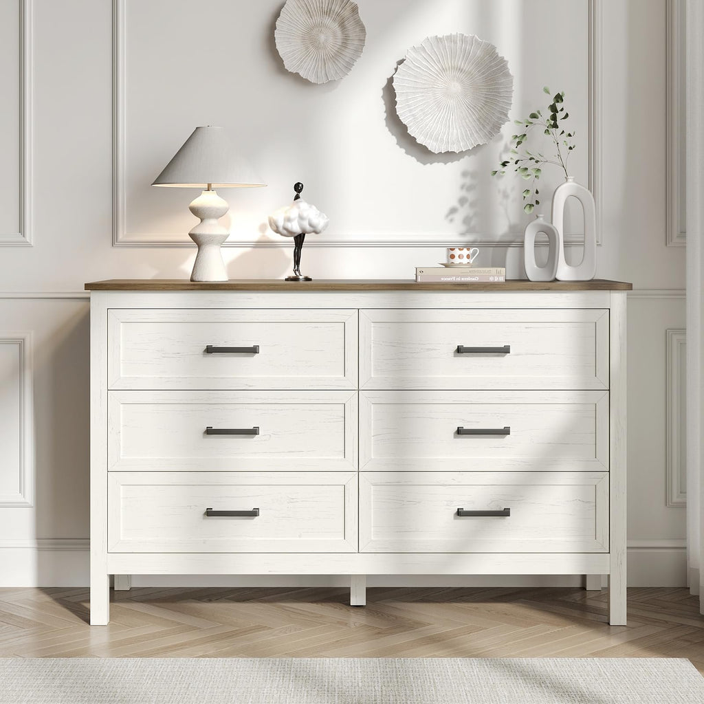 Farmhouse 6 Drawers Dresser, Antique White