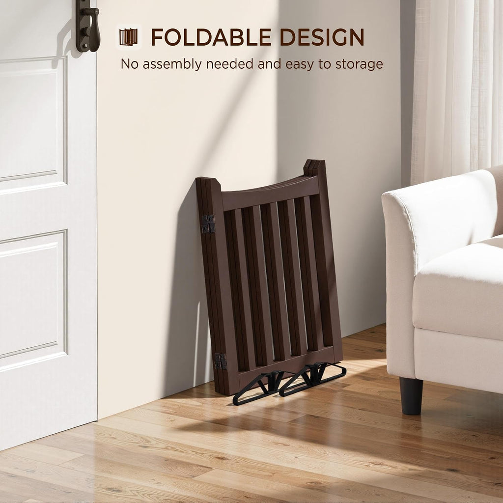 Freestanding Wooden Dog Gate, 3-Panel 24in H Pet Barrier Espresso
