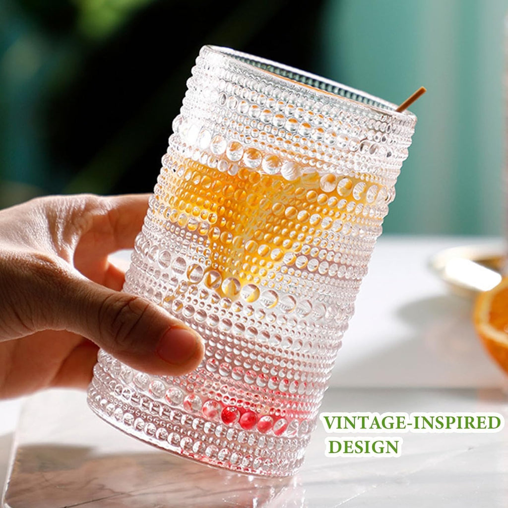 Vintage Hobnail Drinking Glasses Set of 8, 12 oz Highball Glasses & 10 oz Cocktail Glasses Set, Kitchen Water Glasses