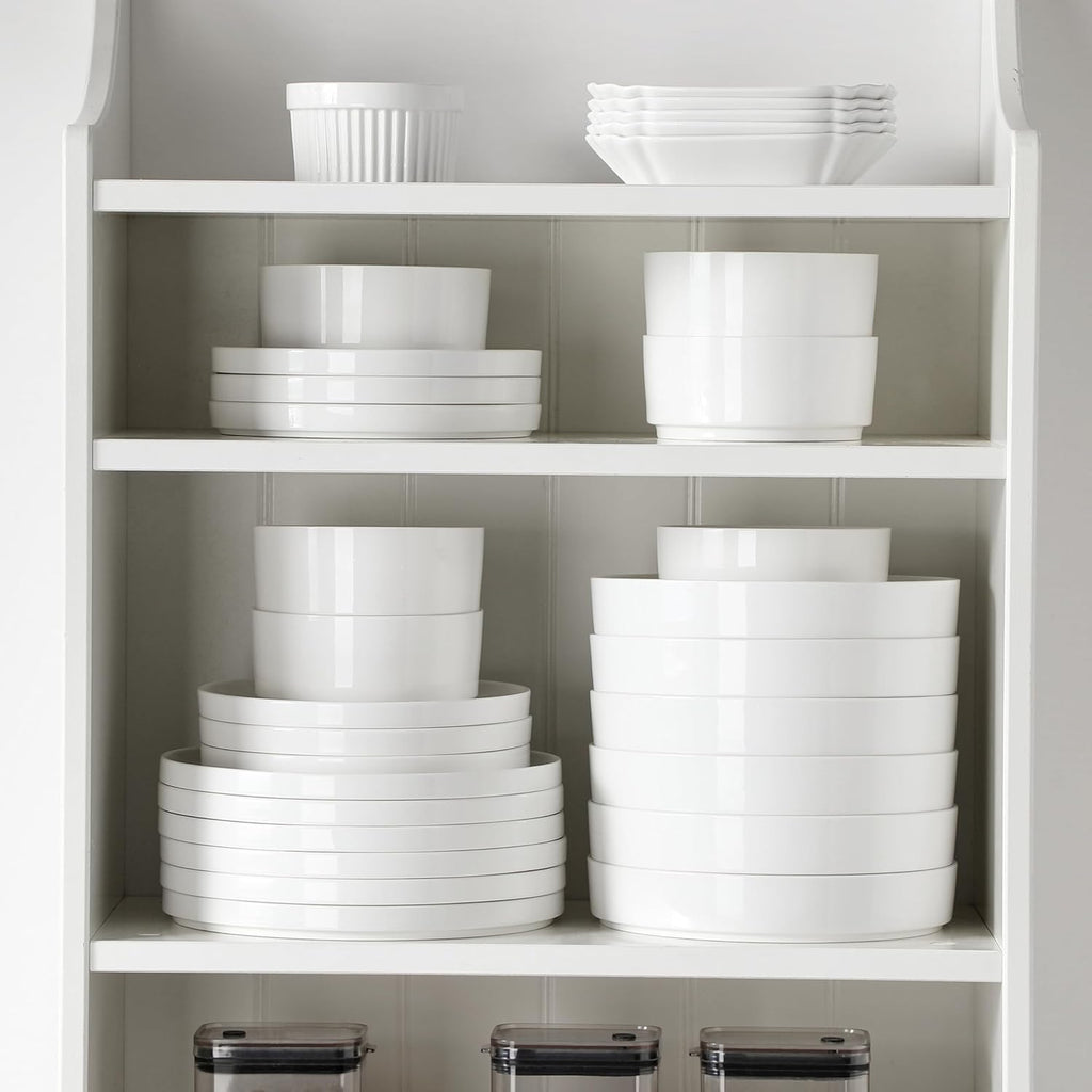 12 Pieces Porcelain Dinnerware Set, Modern White Dish Set for 4, Premium Serving Plates and Bowls Sets