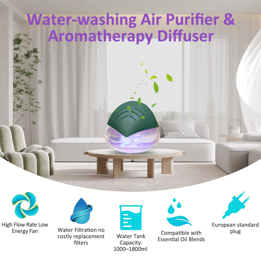 Water Air Purifiers, Air Washer Aroma Diffuser, Air Filter Washer Humidifier, Essential Oils Aroma Fresher With LED