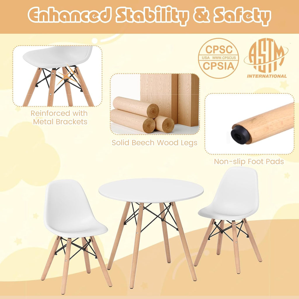 Kids Table and Chairs, 5 PCS Mid-Century Modern Style Kids Activity Set w/Wood Legs, Metal Frame, for Dining Drawing