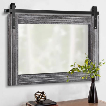 Rustic Wall Mirror with Wood Framed Barn Door Mirror Rectangular Bathroom Mirror 18"x26" Bedroom Living Room Entrance