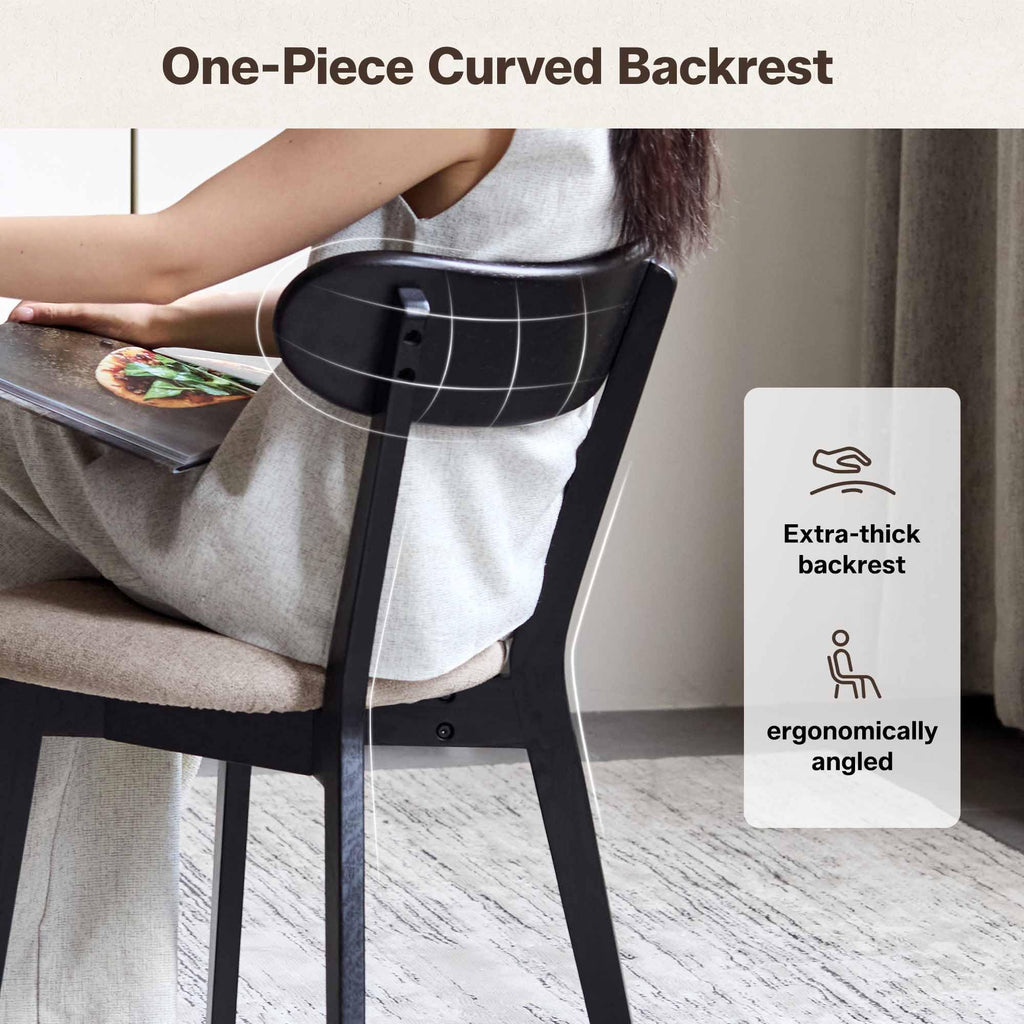 Oak Dining Chairs Set of 4, Solid Wood Upholstered Kitchen Chairs with Curved Backrest, Mid Century Modern Dining