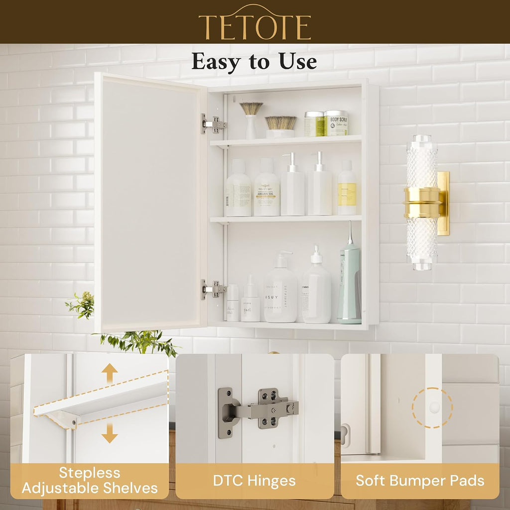 Medicine Cabinet 24" x 30" Bathroom Mirror with Storage White Medicine Cabinet with Mirror , Beveled Framed