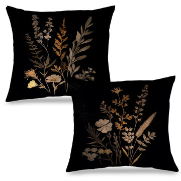 Vintage Golden Yellow Floral Pillow Covers 18x18 Set of 2, Floral Room Decor, Dark Cottagecore Rustic Flower