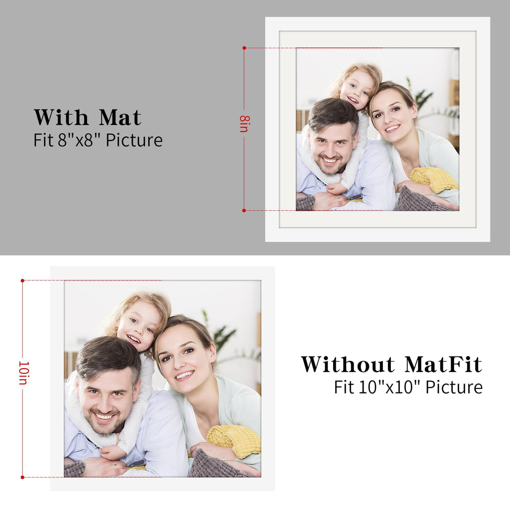 Picture Frames 10x10 2 Pack Made of Solid Wood White for Wall Mounting and Tabletop Display
