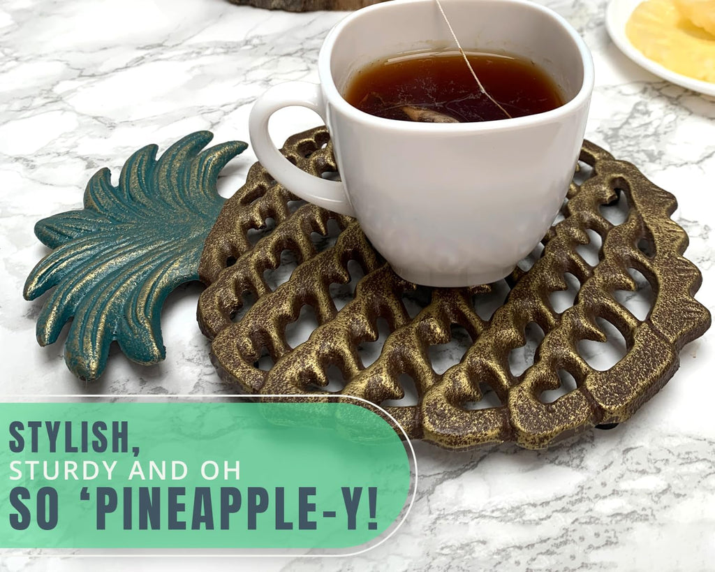 Cast Iron Pineapple Trivet - 5.9"×9" - Rubber Pegs Included