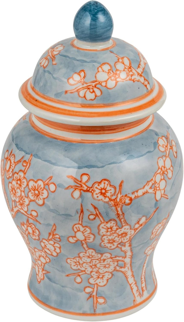 Decorative Ceramic Ginger Jar with Domed Lid, Light Blue