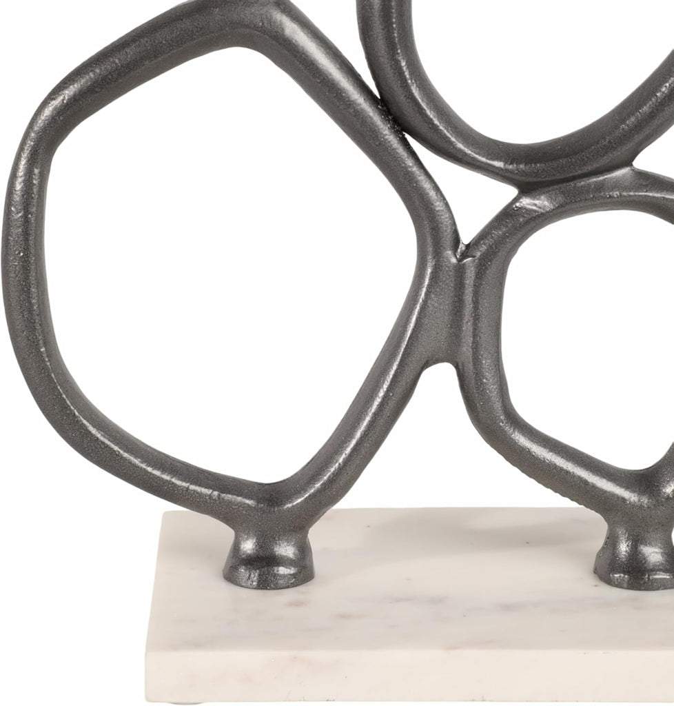 Abstract Sculpture Home Decor Figurine Ornament - Metal Loop Detail Statue on Marble Base for Shelf or Coffee Table